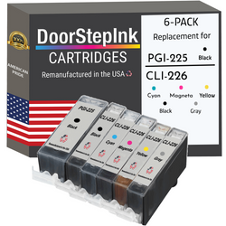 DoorStepInk Remanufactured in the USA Ink Cartridges for Canon PGI-225 Black and CLI-226 Black, Cyan, Magenta, Yellow and Gray (6Pack)