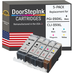 DoorStepInk Remanufactured in the USA Ink Cartridges for Canon PGI-250XL Black and CLI-251XL Black, Cyan, Magenta and yellow (5Pack)