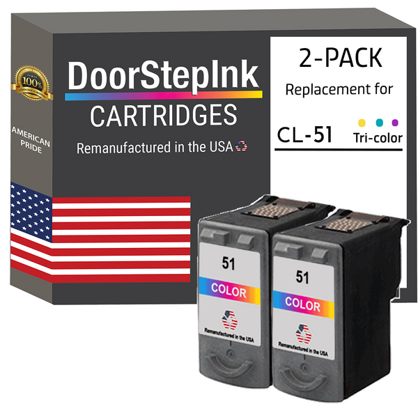 DoorStepInk Remanufactured in the USA Ink Cartridges for Canon CL-51 Color Twin Pack