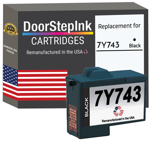 DoorStepInk Remanufactured in the USA Ink Cartridge for Dell Series 2 7Y743 Black