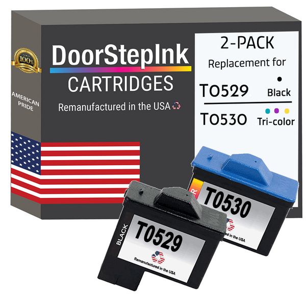 DoorStepInk Remanufactured in the USA Ink Cartridges for Dell Series 1 T0529 Black and T0530 Tri-Color