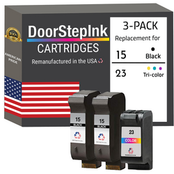 DoorStepInk Remanufactured in the USA Ink Cartridges for HP 15 2 Black / 23 1 Color 3-Pack