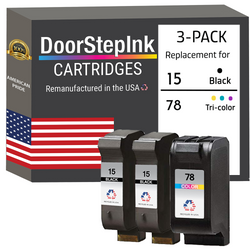 DoorStepInk Remanufactured in the USA Ink Cartridges for HP 15 2 Black / 78 1 Color 3-Pack