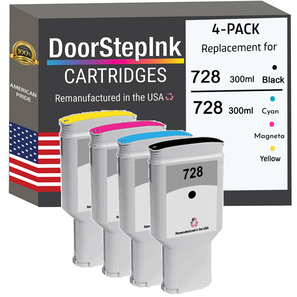 728 Ink Replacement HP 728 300mL 4-Pack Ink Cartridges-Save Up to 70% | DoorStepInk