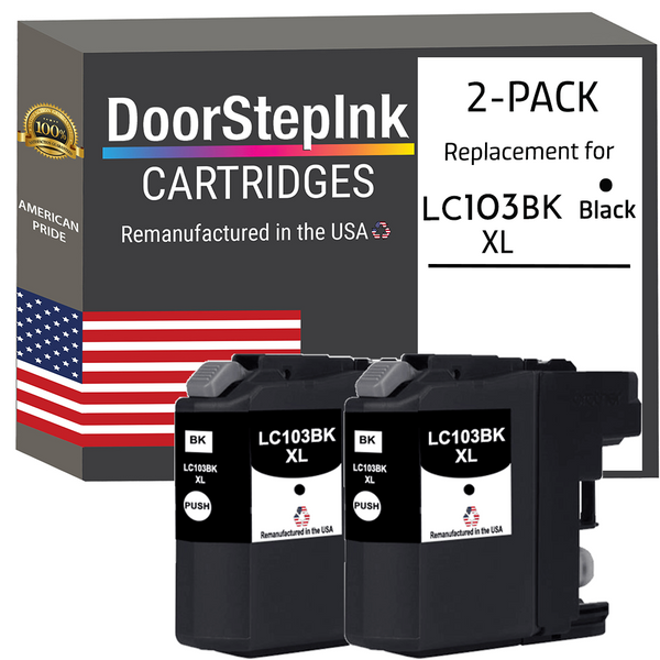 DoorStepInk Remanufactured in the USA Ink Cartridge for Brother LC103BK XL High Yield Black Twin Pack