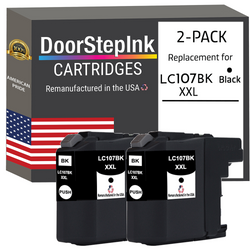 DoorStepInk Remanufactured in the USA Ink Cartridge for Brother LC107BK XXL Super High Yield Black Twin Pack