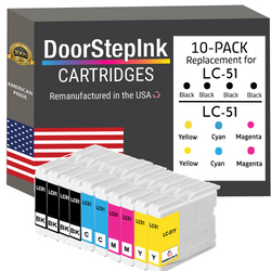 DoorStepInk Remanufactured in the USA Ink Cartridges for Brother LC51 4 Black /  2 Each Color 10-pack