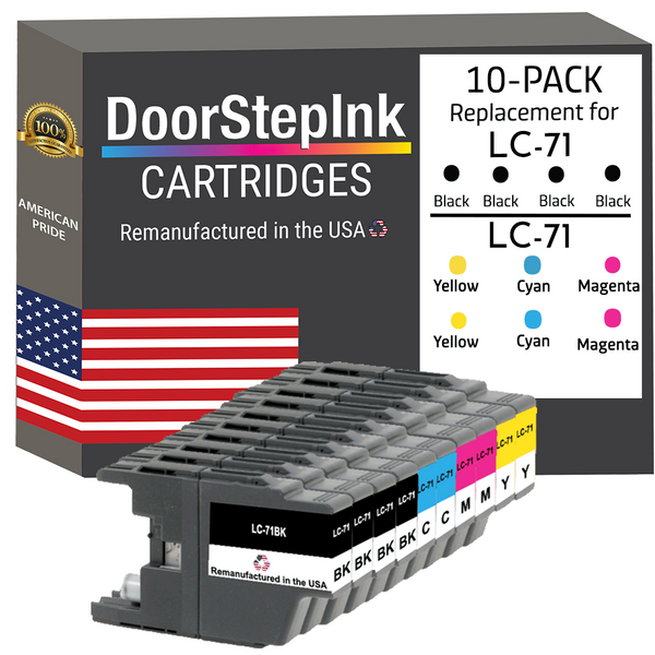 DoorStepInk Remanufactured in the USA Ink Cartridges for Brother LC71 4 Black /  2 Each Color 10-pack