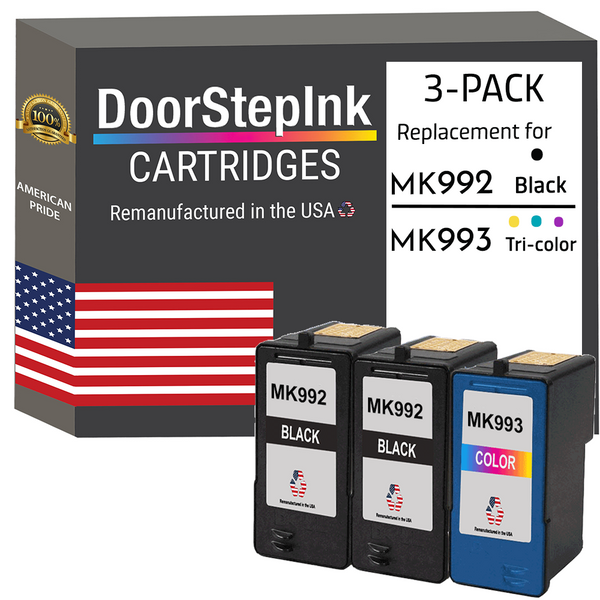 DoorStepInk Remanufactured in the USA Ink Cartridges for Dell Series 9 MK992 2 Black / MK993 1 Color 3-Pack