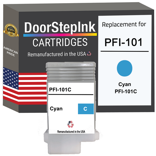 DoorStepInk Remanufactured in the USA Ink Cartridge for Canon PFI-101 130ML Cyan