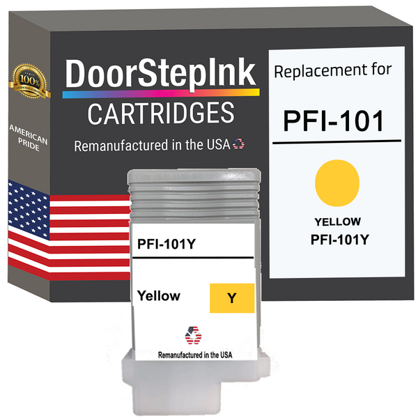 DoorStepInk Remanufactured in the USA Ink Cartridge for Canon PFI-101 130ML Yellow