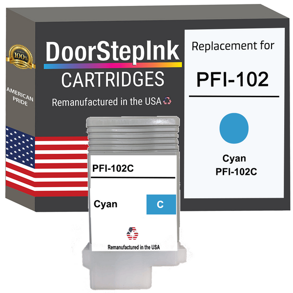 DoorStepInk Remanufactured in the USA Ink Cartridge for Canon PFI-102 130ML Cyan