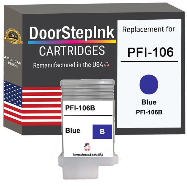 DoorStepInk Remanufactured in the USA Ink Cartridge for Canon PFI-106 130ML Blue