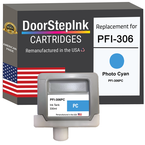 DoorStepInk Remanufactured in the USA Ink Cartridge for Canon PFI-306 330ML Photo Cyan