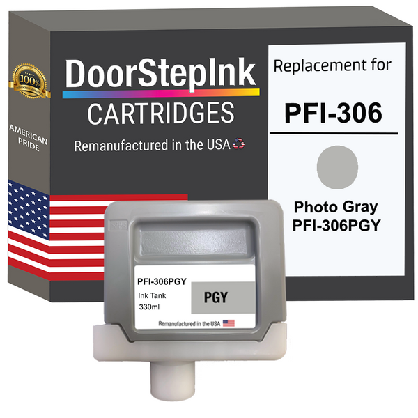 DoorStepInk Remanufactured in the USA Ink Cartridge for Canon PFI-306 330ML Photo Gray