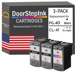 DoorStepInk Remanufactured in the USA Ink Cartridges for Canon PG-40 2 Black / CL-41 1 Color 3-Pack