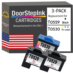 DoorStepInk Remanufactured in the USA Ink Cartridges for Dell Series 1 T0529 2 Black / T0530 1 Color 3-Pack