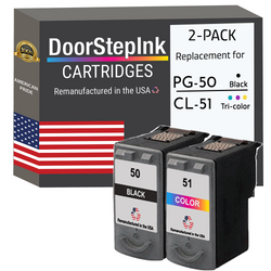 DoorStepInk Remanufactured in The USA Ink Cartridge for Canon PG-50 Black and CL-51 Tri-Color