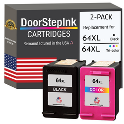 DoorStepInk Remanufactured in the USA Ink Cartridges for 64XL N9J92AN Black and 64XL N9J91AN Tri-Color