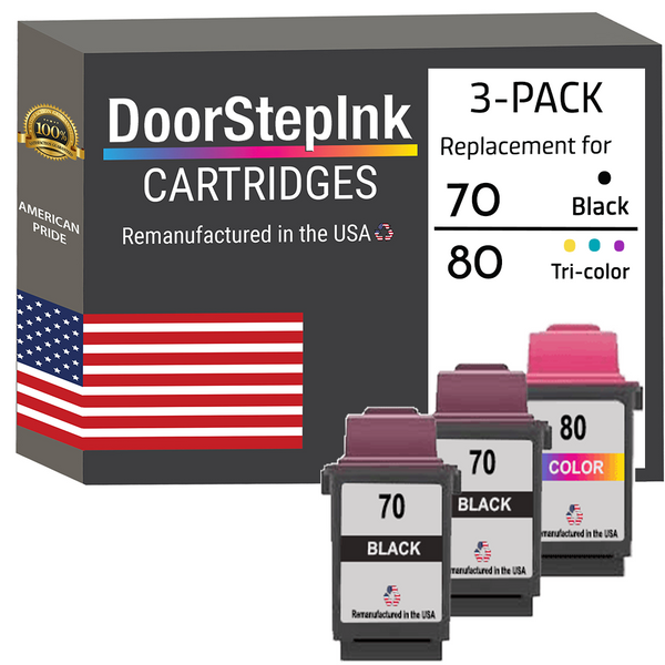 DoorStepInk Remanufactured in the USA Ink Cartridges for Lexmark #70 2 Black / #80 1 Color 3-Pack