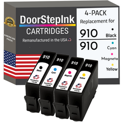 DoorStepInk Remanufactured in the USA Ink Cartridges for 910 3YL61AN 1 Black, 910 3YL58AN 1 Cyan, 910 3YL59AN 1 Magenta and 910 3YL60AN1 Yellow  (4Pack)