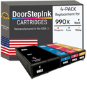 DoorStepInk Remanufactured in the USA Ink Cartridges for 990X M0K01AN 1 Black, 990X M0J89AN 1 Cyan, 990X M0J93AN 1 Magenta and 990X M0J97AN 1 Yellow (4Pack)