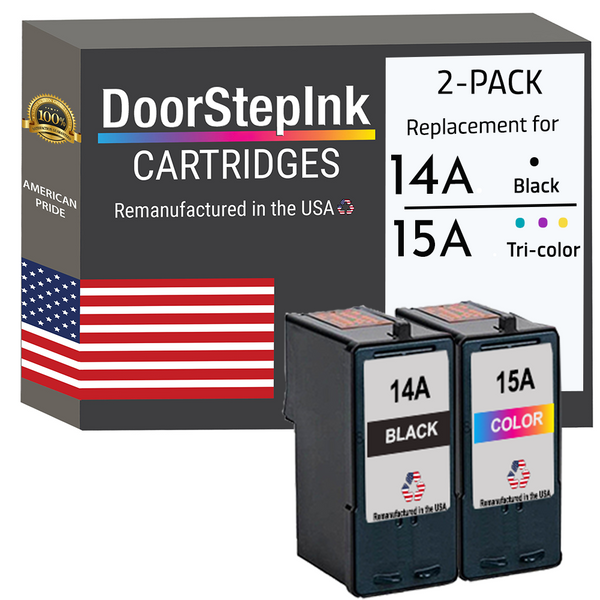 DoorStepInk Remanufactured in the USA Ink Cartridges for Lexmark #14A Black and #15A Tri-Color
