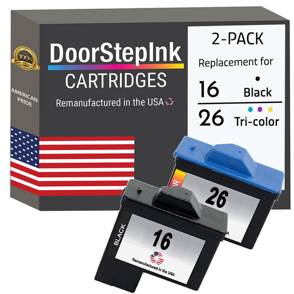 DoorStepInk Remanufactured in the USA Ink Cartridges for Lexmark #16 Black and #26 Tri-Color