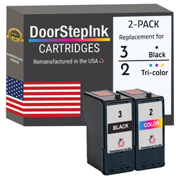 DoorStepInk Remanufactured in the USA Ink Cartridges for Lexmark #3 Black and #2 Tri- Color 