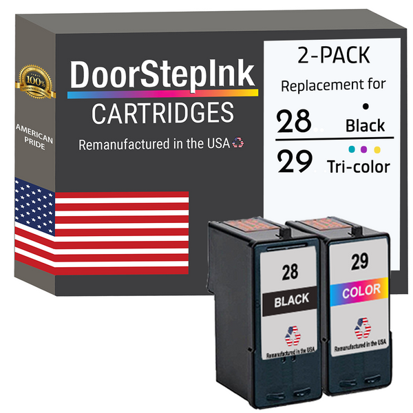 DoorStepInk Remanufactured in the USA Ink Cartridges for Lexmark #28 Black and #29 Tri-Color