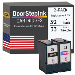 DoorStepInk Remanufactured in the USA Ink Cartridges for Lexmark #32 Black and #33 Tri-Color 