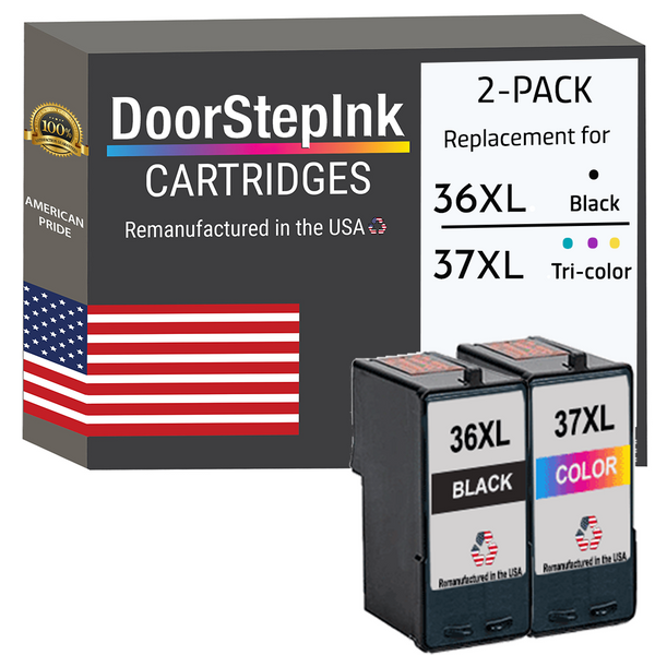 DoorStepInk Remanufactured in the USA Ink Cartridges for Lexmark #36XL Black and #37XL Tri-Color