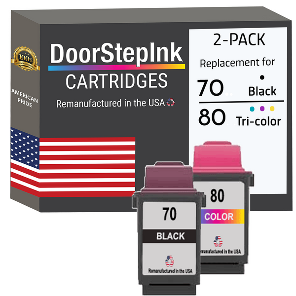 DoorStepInk Remanufactured in the USA Ink Cartridges for Lexmark #70 Black and #80 Tri-Color 