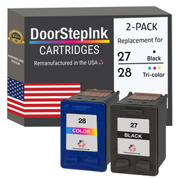 DoorStepInk Remanufactured in The USA Ink Cartridge for 27 C8727AN Black and 28 C8728AN Tri-Color