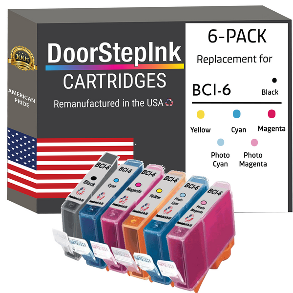 DoorStepInk Remanufactured in the USA Ink Cartridges for Canon BCI-6 1-Black / 5-Color 6-Pack