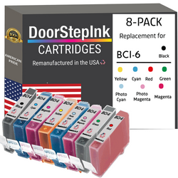DoorStepInk Remanufactured in the USA Ink Cartridges for Canon BCI-6 1-Black / 7-Color 8-Pack