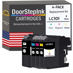 DoorStepInk Remanufactured in the USA Ink Cartridges for Brother LC101XL Black, Cyan, Magenta and Yellow (4Pack)