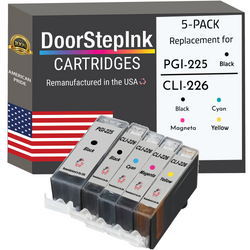 DoorStepInk Remanufactured in the USA Ink Cartridges for Canon PGI-225 Black and CLI-226 Black, Cyan, Magenta and yellow (5Pack)