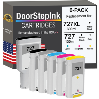 HP 727XL 300ML Matte Black and 727 130ML Color (6Pack) Ink Cartridges 