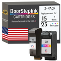 DoorStepInk Remanufactured in the USA Ink Cartridge for 15 C6615DN Black and 23 C1823A Tri-Color