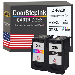 DoorStepInk Remanufactured in The USA Ink Cartridge for Canon PG-210XL Black and CL-211XL Tri-Color