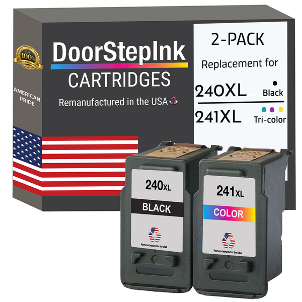 DoorStepInk Remanufactured in The USA Ink Cartridge for Canon PG-240XL Black and CL-241XL Tri-Color