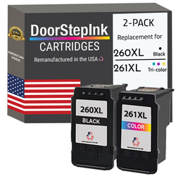DoorStepInk Remanufactured in The USA Ink Cartridge for Canon PG-260XL Black and CL-261XL Tri-Color