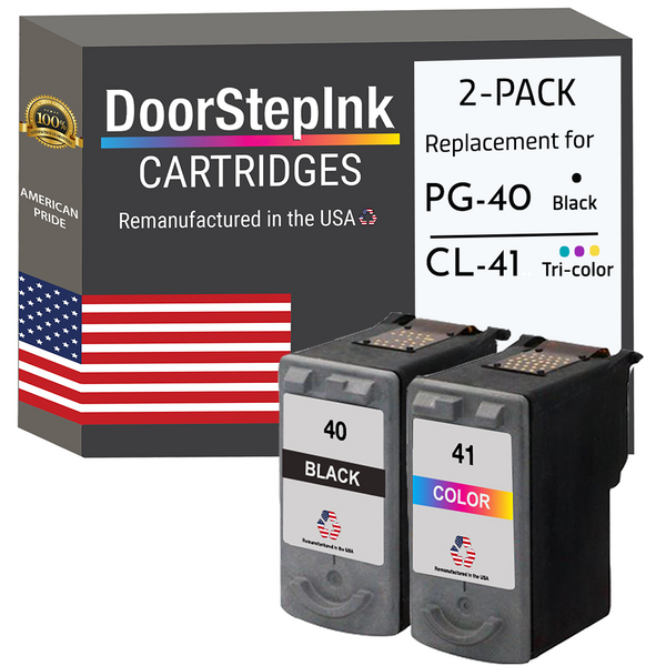 DoorStepInk Remanufactured in the USA Ink Cartridges for Canon PG-40 Black / CL-41 Color Combo Pack