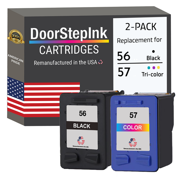 DoorStepInk Remanufactured in The USA Ink Cartridge for 56 C6656AN Black and 57 C6657AN Tri-Color