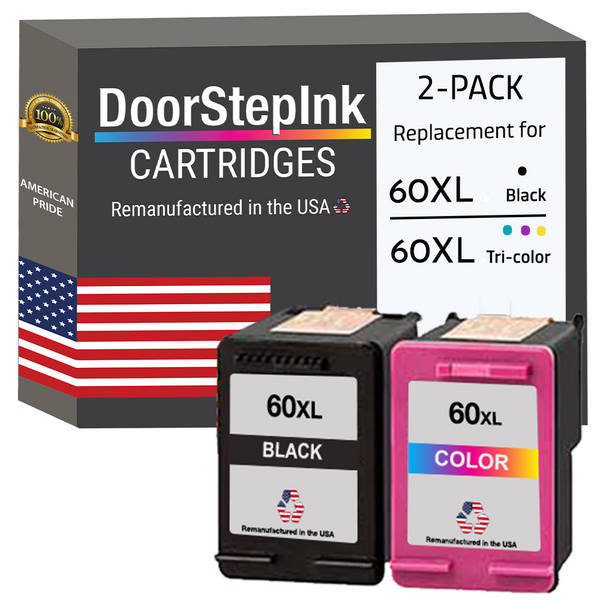 DoorStepInk Remanufactured in The USA Ink Cartridge for 60XL CC641WN Black and 60XL CC644WN Tri-Color