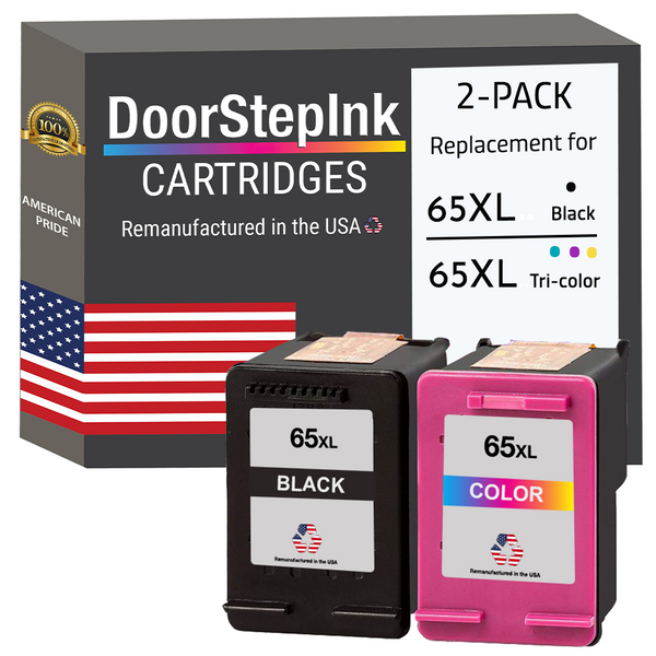 DoorStepInk Remanufactured in The USA Ink Cartridge for 65XL N9K04AN Black and 65XL N9K03AN Tri-Color