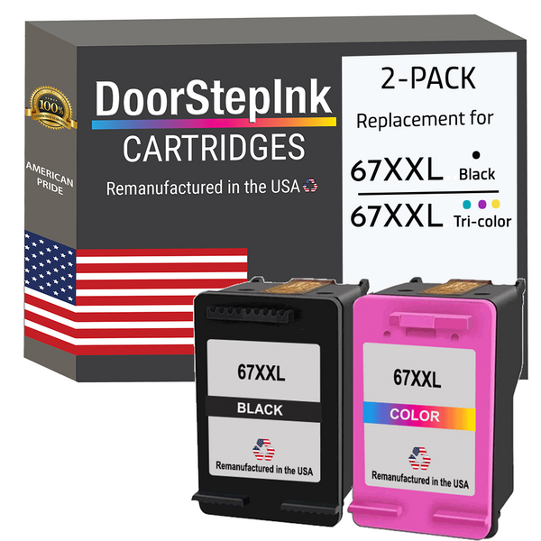 DoorStepInk Remanufactured in The USA Ink Cartridge for 67XXL 3YM59AN Black and 67XXL 6ZA16AN Tri-Color