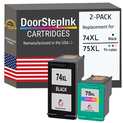 DoorStepInk Remanufactured in The USA Ink Cartridge for 74XL  CB336 Black and 75XL CB338 Tri-Color