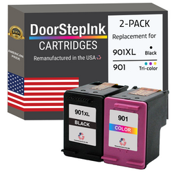 DoorStepInk Remanufactured in The USA Ink Cartridge for 901XL CC654AN Black and 901 CC656AN Color